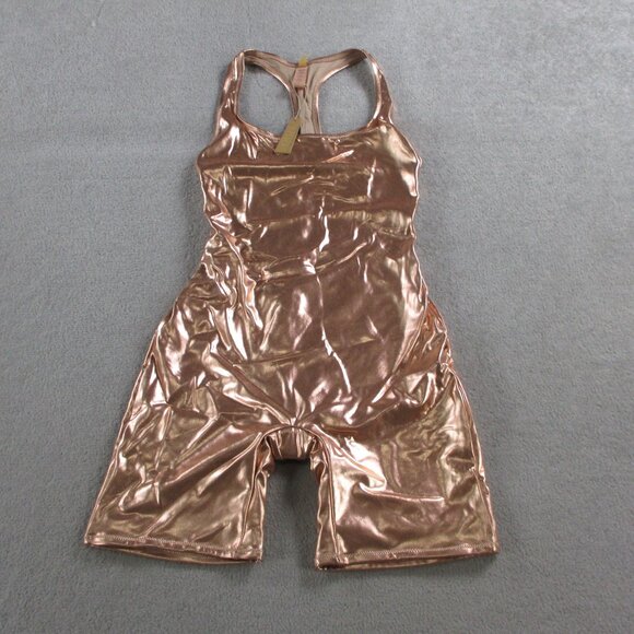 SKIMS Metallic Swim Cycle Suit Womens Small Champagne Rose Gold SW-BSS-0041 NEW - Picture 2 of 6